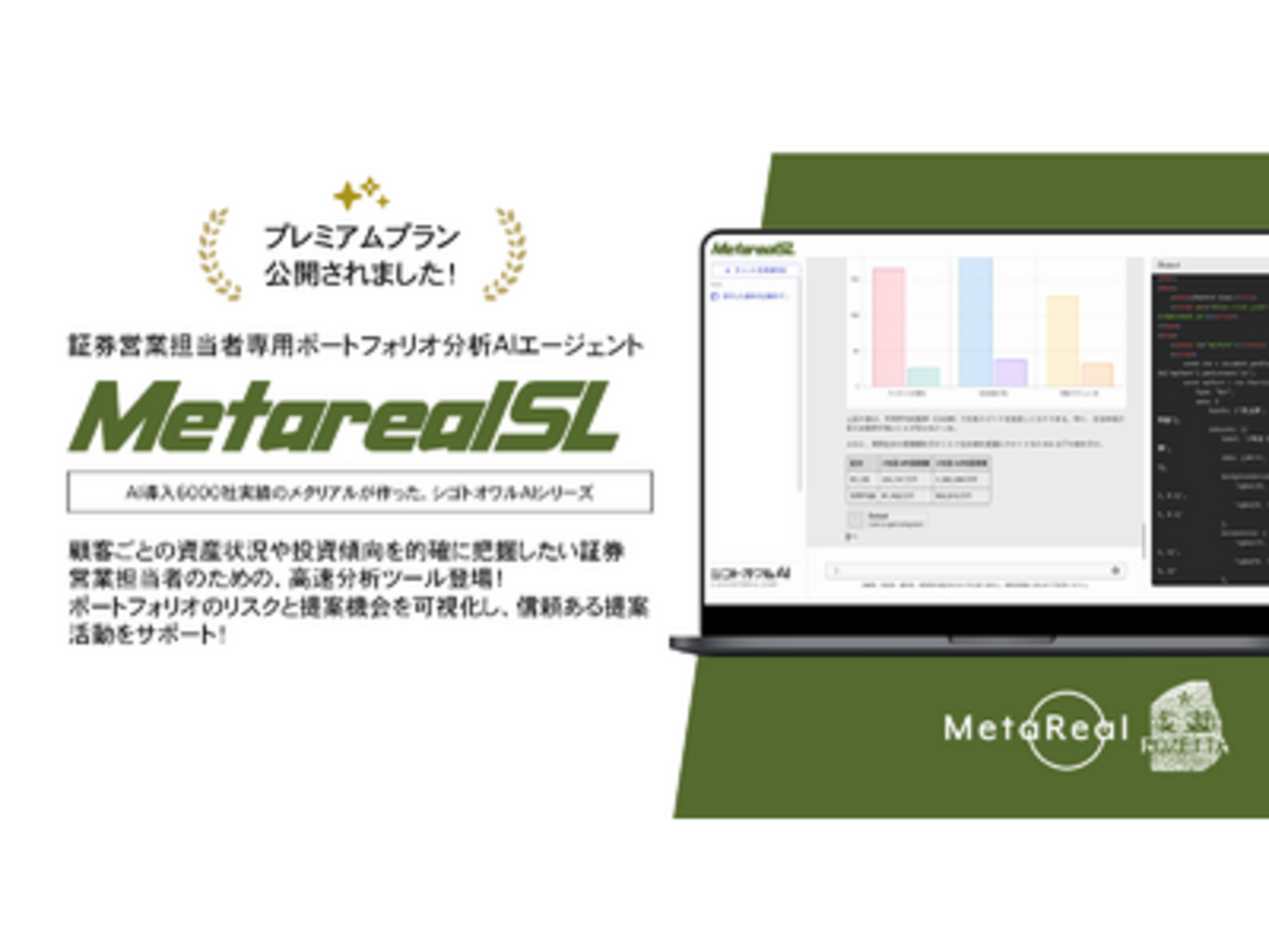 「顧客ポートフォリオ分析レポート作成AIエージェント「Metareal セールス(Metareal SL)」プレミアムプラン8/21提供開始」の見出し画像