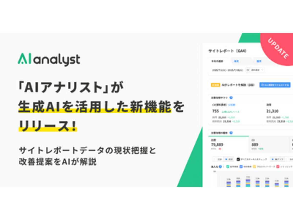 「『AIアナリスト』が生成AIを活用した新機能をリリース！サイトレポートデータの現状把握と改善提案をAIが解説」の見出し画像
