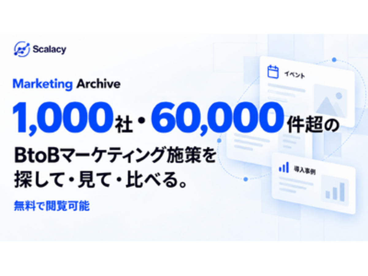 「BtoBマーケ支援のScalacy、BtoB企業1,000社のマーケティング施策や注力傾向を閲覧できるWebメディア「Marketing Archive」を提供開始」の見出し画像