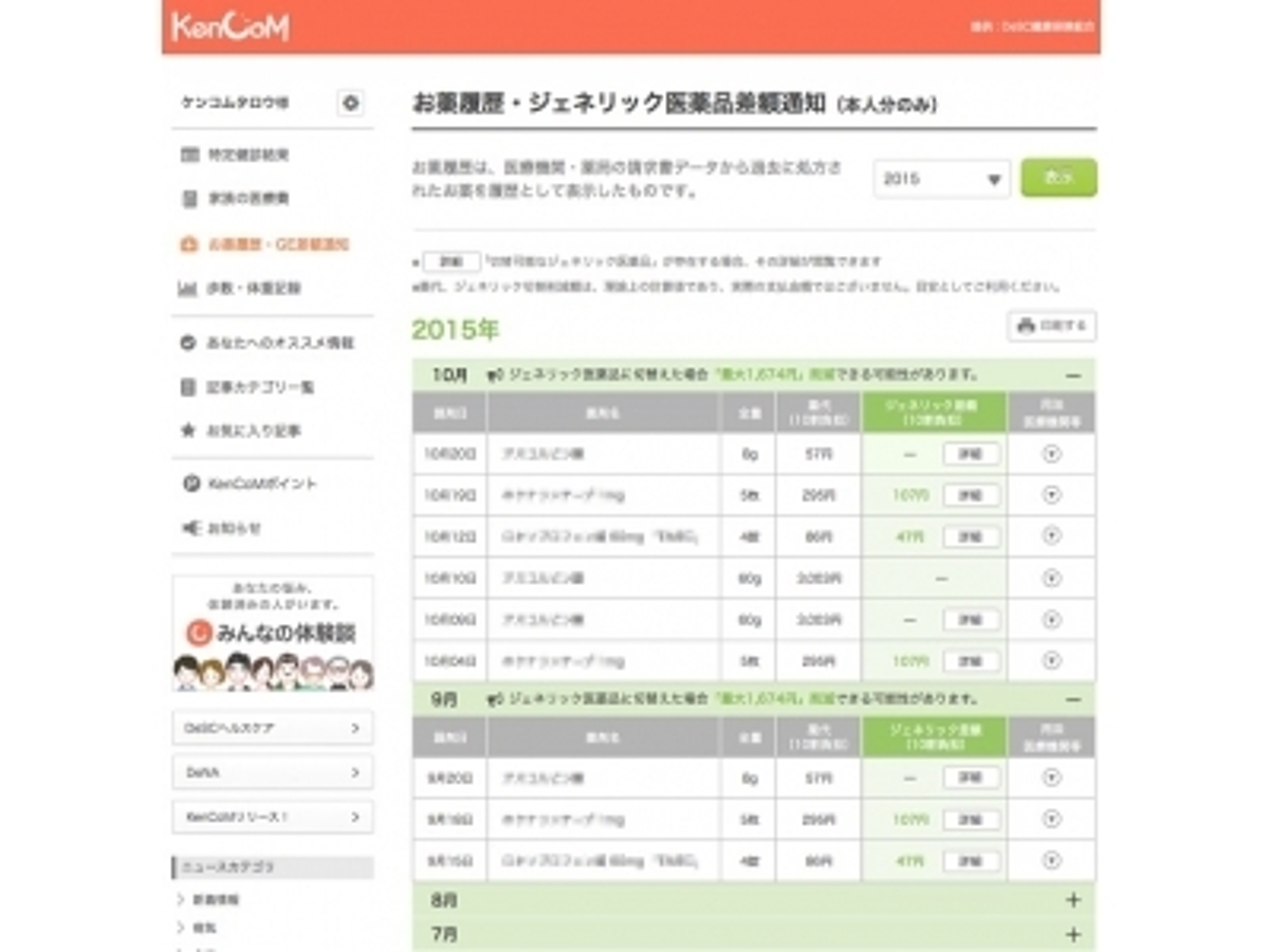 「「KenCoMおくすり履歴・ジェネリック差額表示」サービスの提供開始について」の見出し画像